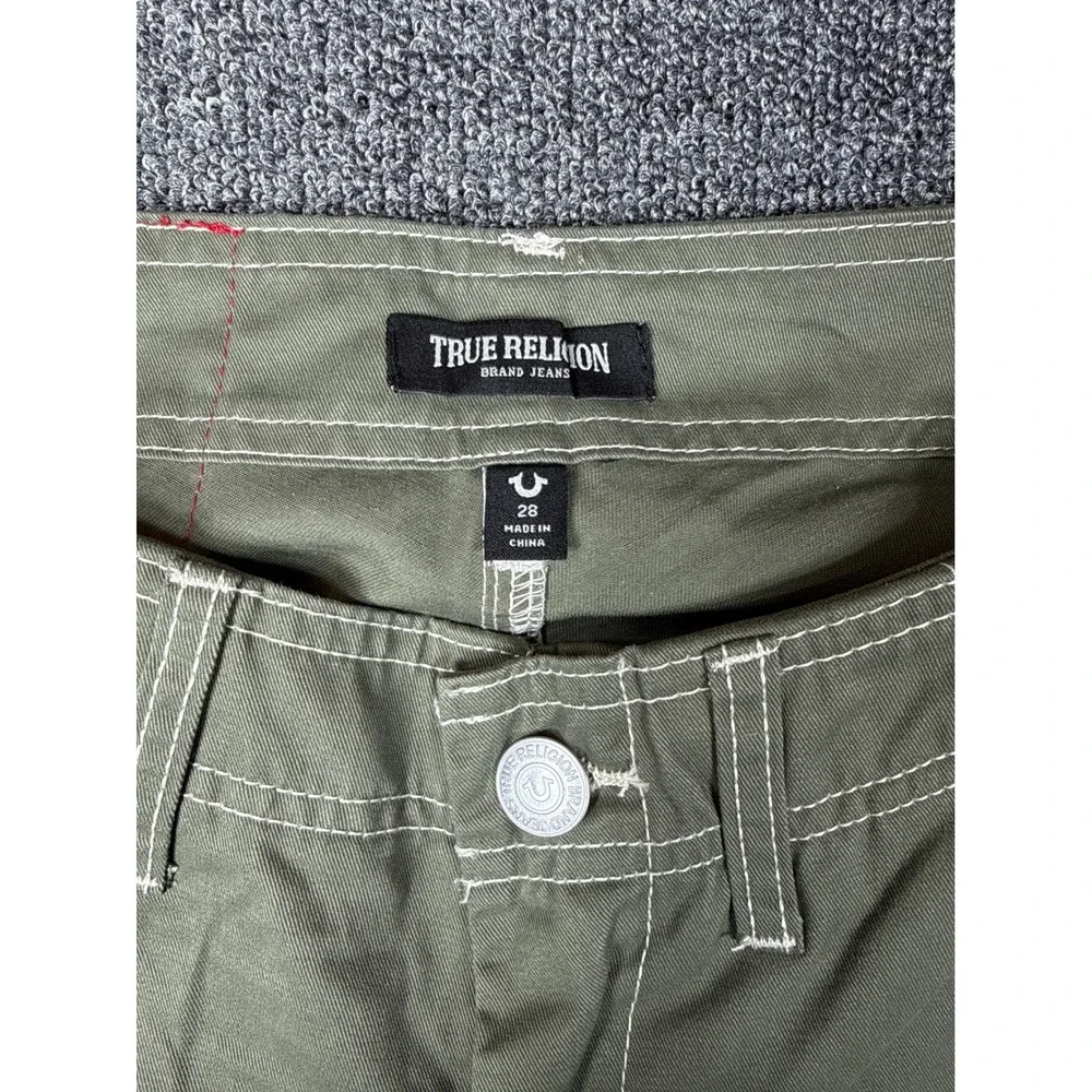 True Religion Kalamata Cargo SN Pant HS‎ Outline Olive Green White Stitch 28